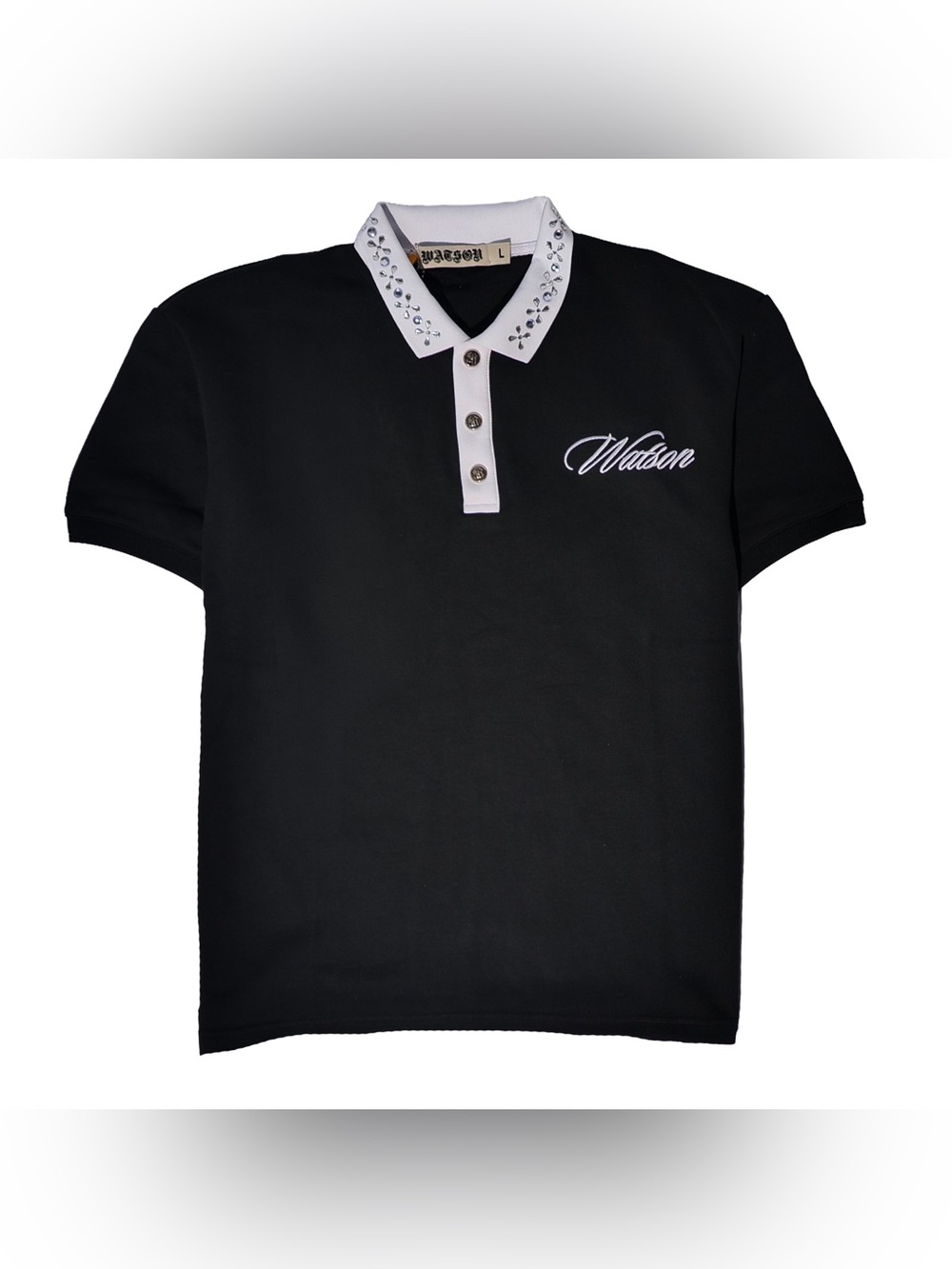 WATSON COLLAR EMBELLISHED BLACK POLO SHIRT